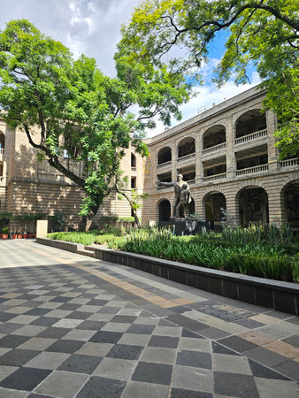 Mexico City, Mexico - Aug 4, 2025: Museo Vivo del Muralismo in the building of the Secretaria de Educacion Publica SEP, in CDMX, dedicated to the works of David Alfaro Siqueirosのeditorial素材
