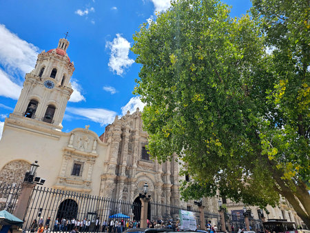 Saltillo, Coahuila, Mexico - Jul 30, 2025: The Cathedral of Santiago Apostol in Saltillo, Coahuila is the main religious temple of the capital city in the historic center, in frontのeditorial素材