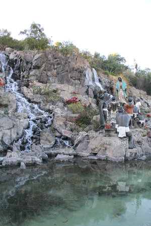 Mexico City, Mexico - Nov 25, 2024: Fountain of the sculpture group called La Ofrenda with the Virgin and indigenous people in the Basilica of Guadalupe in CDMXのeditorial素材
