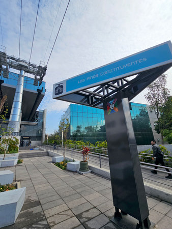 Mexico City, Mexico - Jan 8, 2025: Los Pinos Constituyentes station of the Cablebus public transport system, a cable car system that serves CDMXのeditorial素材