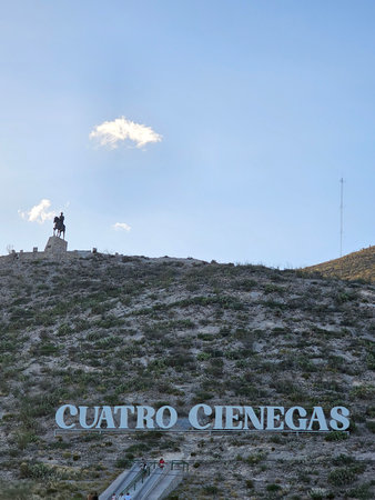 Cuatro Cienegas, Coahuila, Mexico - Jul 28, 2025: Equestrian Monument of Venustiano Carranza at the...