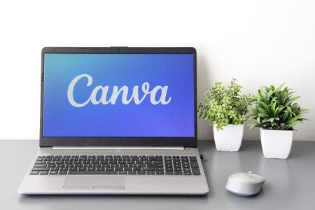 Mexico City, Mexico - Jan 28, 2025: Canva, an online graphic design platform for creating professional designs with free templates for social media, presentations, documentsのeditorial素材
