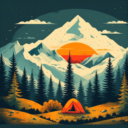 Camping in the mountains. Camping in the mountains. Vector illustration.の素材