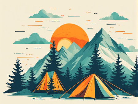 Camping in the mountains. Camping in the mountains. Vector illustration.の素材