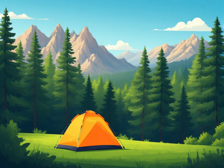 Camping tent in the forest. Vector illustration of a camping.の素材