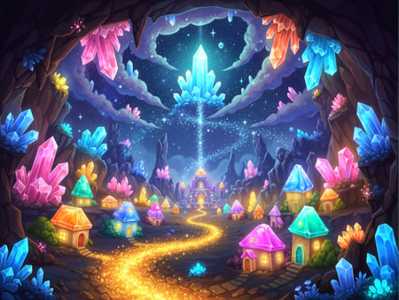 Fantasy landscape with magic house and magic forest. Fairy tale illustrationの素材