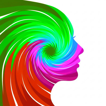 Beautiful woman face with rainbow hair. Vector illustration for your designの素材