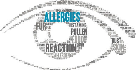 Allergies word cloud on a white background.のイラスト素材