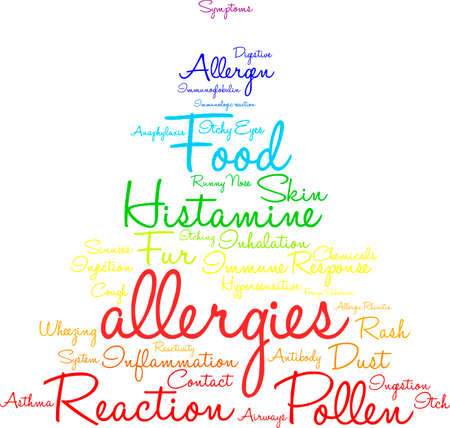 Allergies word cloud on a white background.のイラスト素材