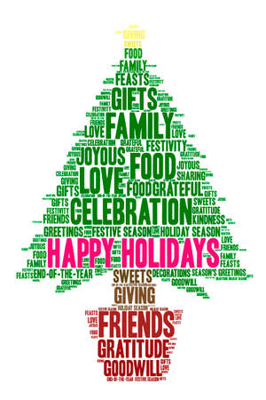 HappyHolidays word cloud on a white background.のイラスト素材