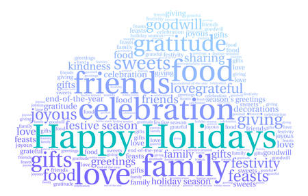 HappyHolidays word cloud on a white background.のイラスト素材