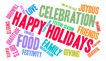 HappyHolidays word cloud on a white background.のイラスト素材
