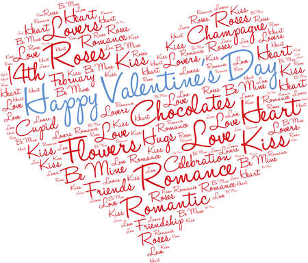 Happy Valentines Day word cloud on a white background.のイラスト素材