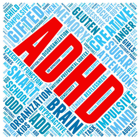 ADHD word cloud on a white background.のイラスト素材