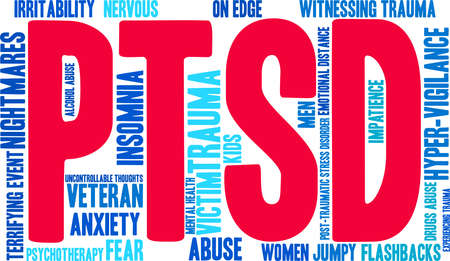 PTSD Word Cloud on a white background.のイラスト素材
