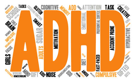 ADHD word cloud on a white background.のイラスト素材