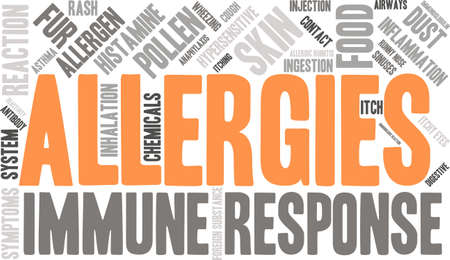 Allergies word cloud on a white background.のイラスト素材
