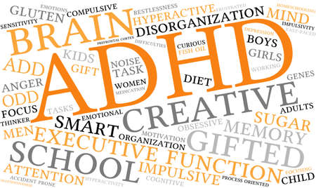 ADHD word cloud on a white background.のイラスト素材