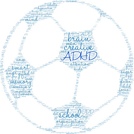 ADHD word cloud on a white background.のイラスト素材