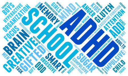 ADHD word cloud on a white background.のイラスト素材