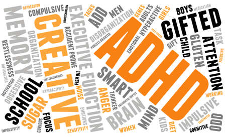 ADHD word cloud on a white background.のイラスト素材
