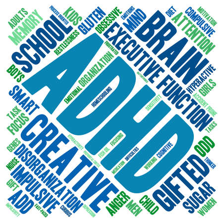 ADHD word cloud on a white background.のイラスト素材