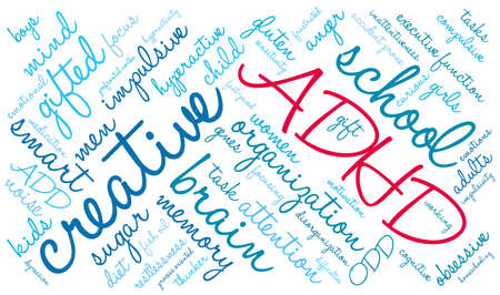 ADHD word cloud on a white background.のイラスト素材