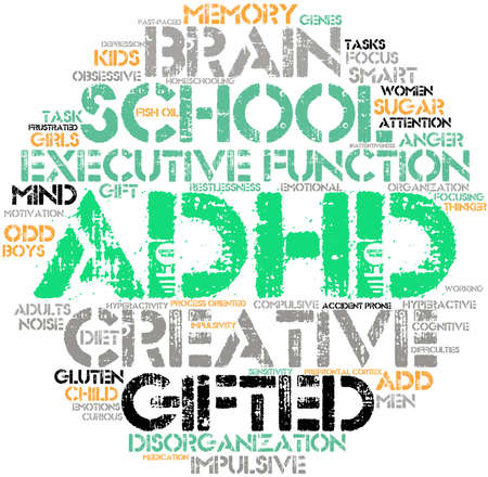 ADHD word cloud on a white background.のイラスト素材