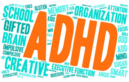 ADHD word cloud on a white background.のイラスト素材