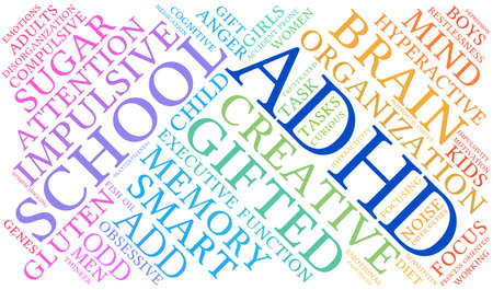 ADHD word cloud on a white background.のイラスト素材