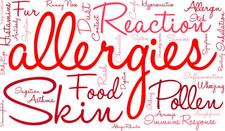 Allergies word cloud on a white background.のイラスト素材