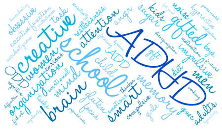 ADHD word cloud on a white background.のイラスト素材