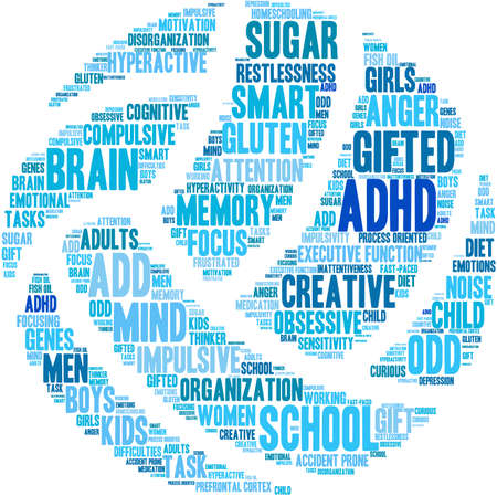 ADHD word cloud on a white background.のイラスト素材