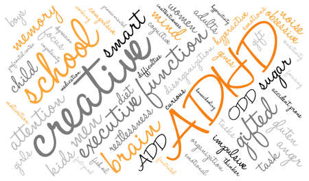 ADHD word cloud on a white background.のイラスト素材