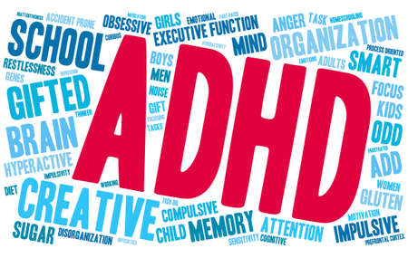 ADHD word cloud on a white background.のイラスト素材