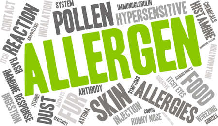 Allergen word cloud on a white background.のイラスト素材
