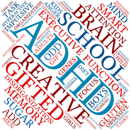 ADHD word cloud on a white background.のイラスト素材