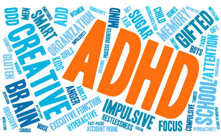 ADHD word cloud on a white background.のイラスト素材