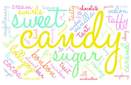 Candy word cloud on a white background.