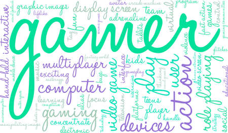Gamer word cloud on a white background.のイラスト素材