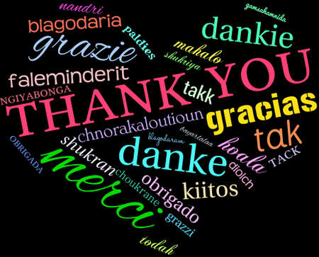 International Thank You word cloud. Each word used in this word cloud is another language's version of the word Thank You.のイラスト素材