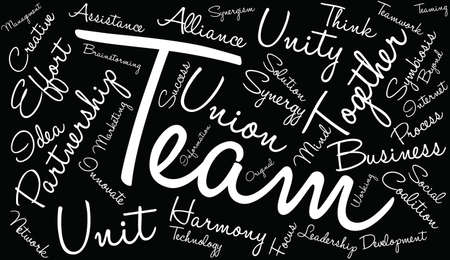 Team word cloud on a black background.