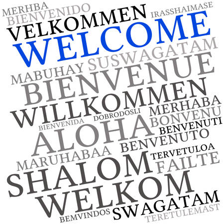 Welcome international Word Cloud On a White Background. Each word used in this word cloud is another language's version of the word Welcome.のイラスト素材