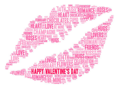 Happy Valentines Day word cloud on a white background.のイラスト素材