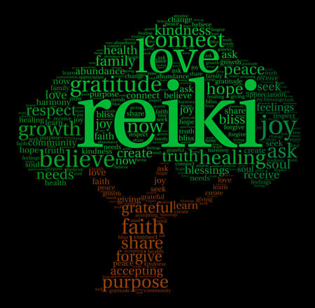 Reiki word cloud on a black background.のイラスト素材