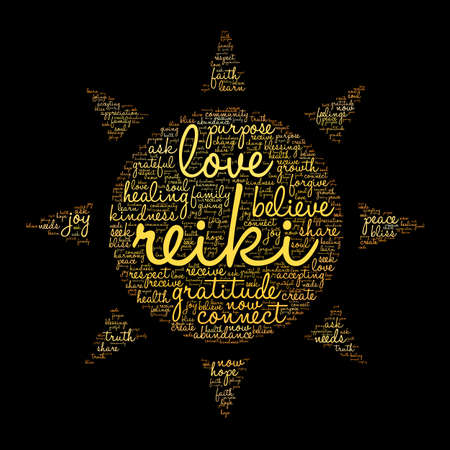 Reiki word cloud on a black background.のイラスト素材