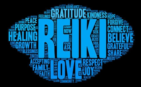 Reiki word cloud on a black background.のイラスト素材