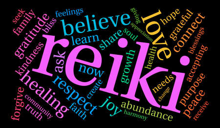 Reiki word cloud on a black background.のイラスト素材
