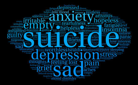 Suicide word cloud on a white background.