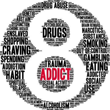 Addict word cloud on a white background.のイラスト素材